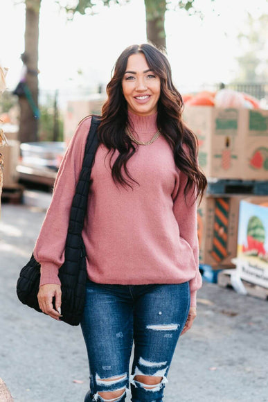 La Miel Mock Neck Sweater for Women in Rosewood