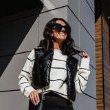 La Miel Pencil Striped Sweater for Women in Powder Off White