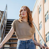 Crochet Crop Top for Women in Taupe