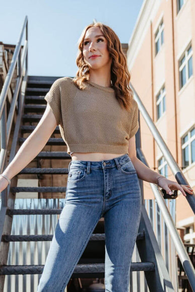 Crochet Crop Top for Women in Taupe