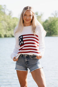 Miracle Knit American Flag Sweater for Women in White