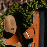 Papillo by Birkenstock Arizona Platform Nubuck Leather Sandals for Women in Pecan 