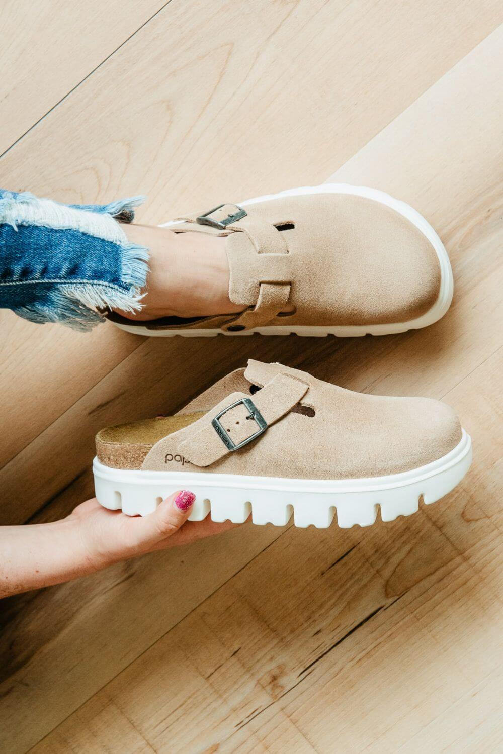 Papillo by Birkenstock Boston Suede Leather Chunky Clogs for Women