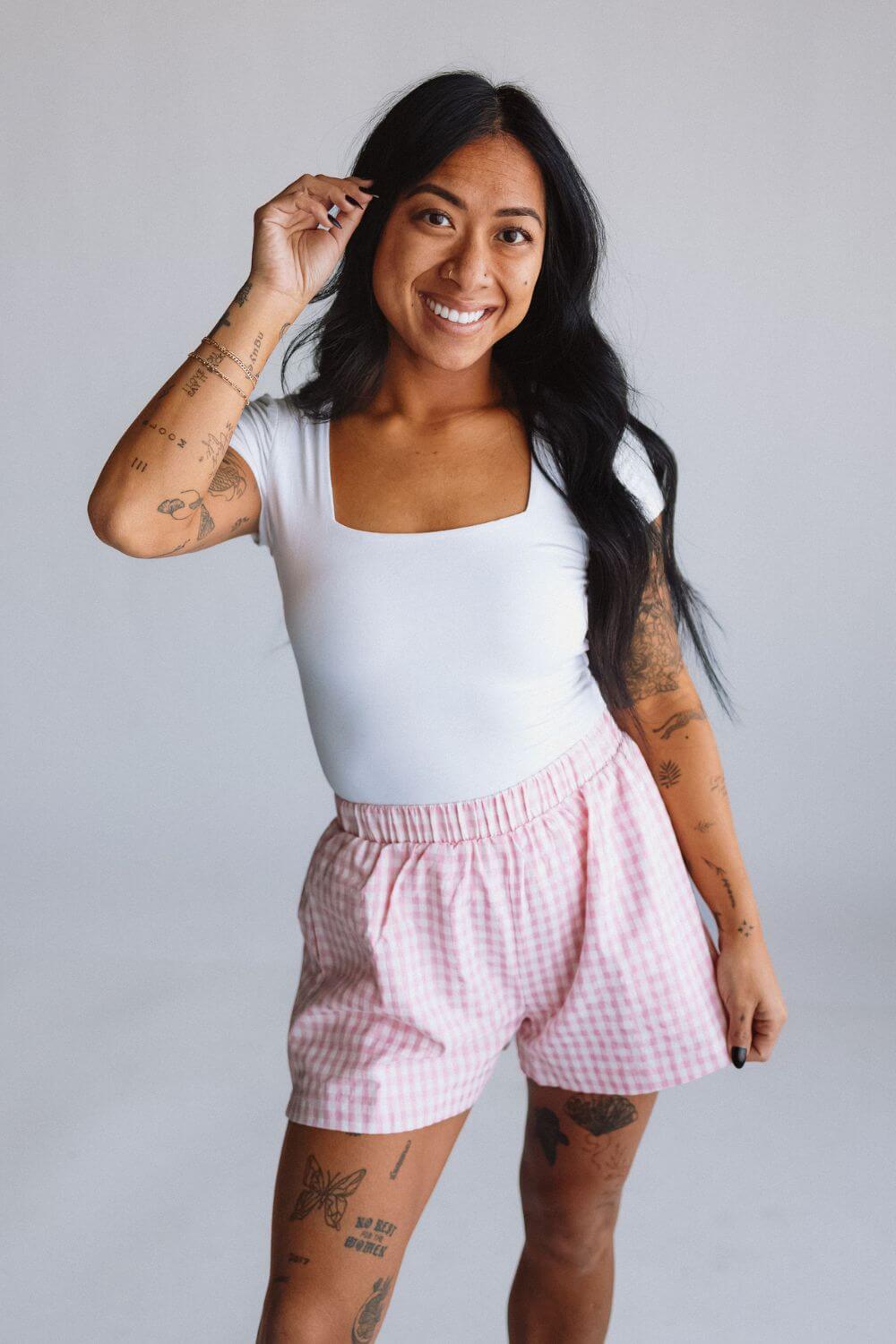 Plaid Boxer Lounge Shorts for Women in Pink