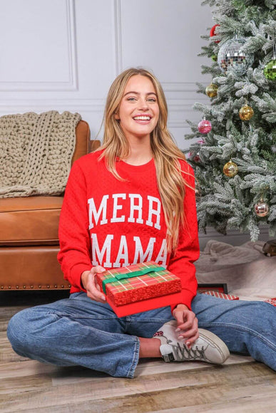 Simply Southern Merry Mama Braided Crewneck for Women in Red