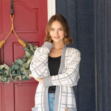 Simply Southern for Women Open Front Plaid Cardigan for Women in White/Grey