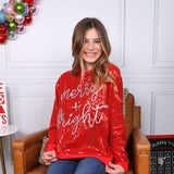 Simply Southern Christmas Sequin Merry & Bright Sweater for Women in Red