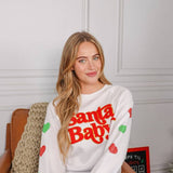 Simply Southern Sparkle Santa Baby Sweatshirt for Women in White