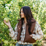 Simply Southern Womens Cropped Puffer Vest for Women in Mocha Brown