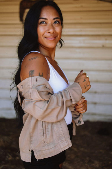 Thread & Supply Jackie Denim Jacket for Women in Taupe