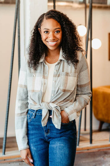 Thread & Supply Lewis Soft Luxe Button Up Shirt for Women in Grey/Brown Plaid