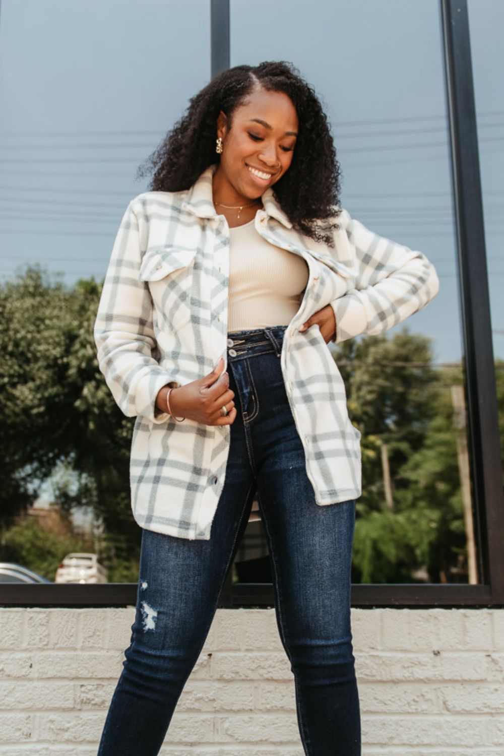 Thread & Supply Plaid Shacket for Women in Grey