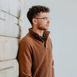 Weatherproof Vintage Textured Button Up Mock Neck Sweater for Men in Brown