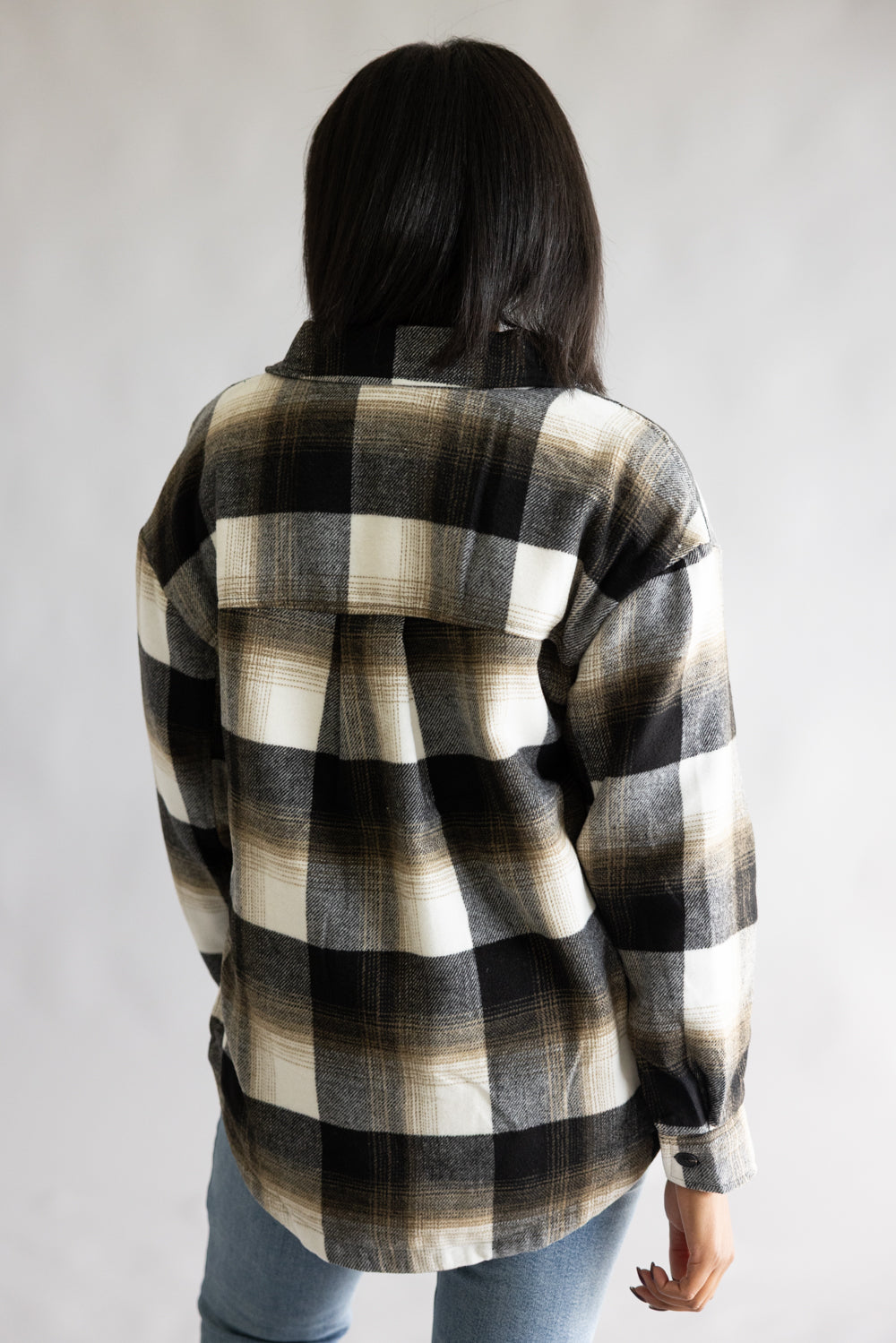  Love Tree Sherpa Lined Plaid Jacket for Women in Black Plaid