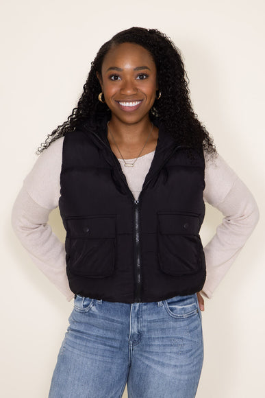 Love Tree Hooded Zipper Puffer Vest for Women in Black