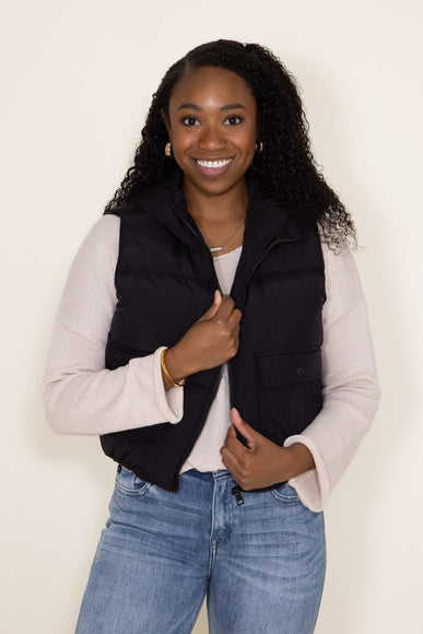 Love Tree Hooded Zipper Puffer Vest for Women in Black