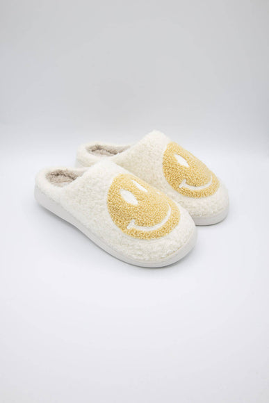 MIA Shoes Smiley Face Slippers for Women in Oatmeal/White