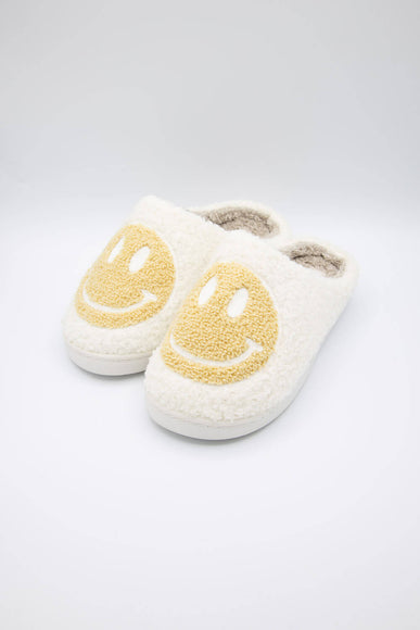 MIA Shoes Smiley Face Slippers for Women in Oatmeal/White