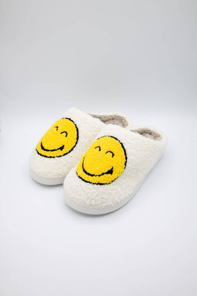 MIA Shoes Smiley Face Slippers for Women in Yellow/White