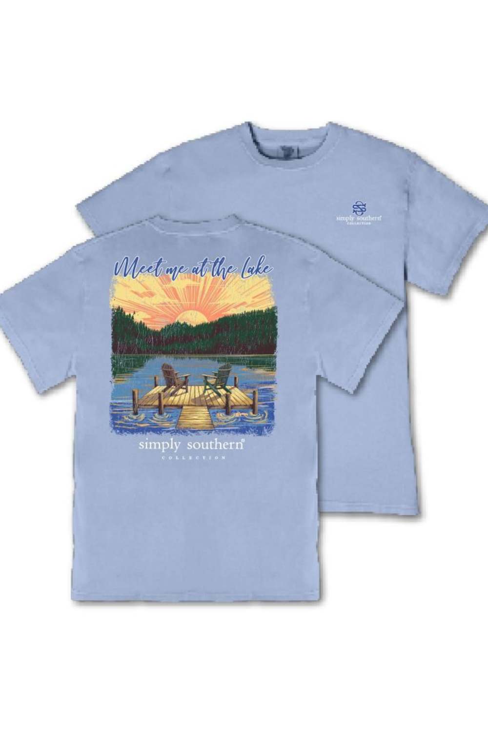 Simply Southern Youth At the Lake T-Shirt for Girls in Faded Blue