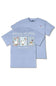 A light blue short-sleeve t-shirt with a graphic on the back showing three cartoon-style goose illustrations in pastel colors, with the text 'WALKING BY FAITH' and 'simply southern, SC' printed below. A smaller version of the logo is visible on the left chest.