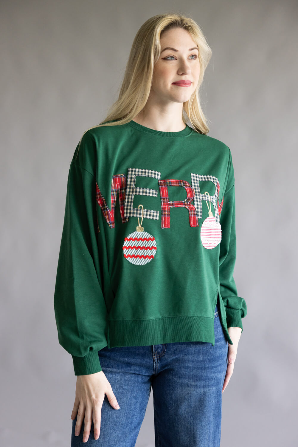 Embroidered Merry Pullover for Women in Hunter Green