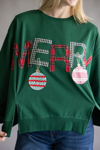 Embroidered Merry Pullover for Women in Hunter Green