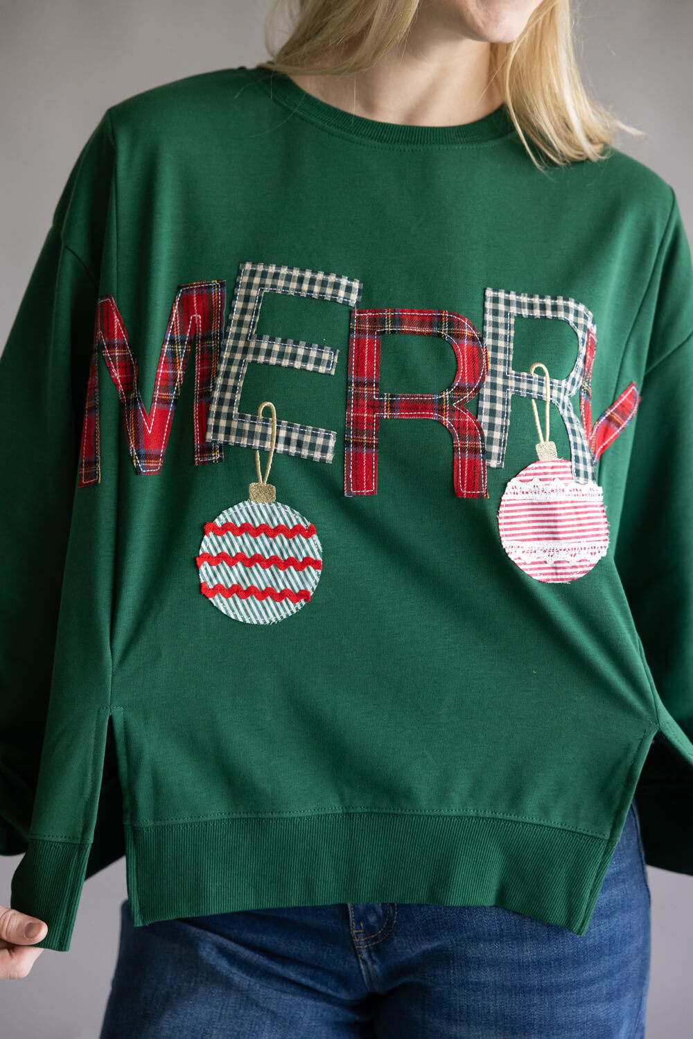 Embroidered Merry Pullover for Women in Hunter Green
