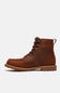 A brown leather lace-up ankle boot with a tan sole, shown in a side profile view against a light gray background.