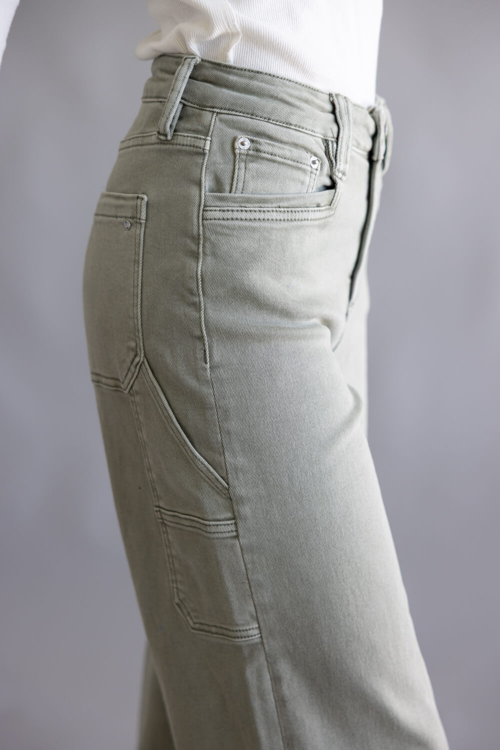 Mica High Rise Cropped Wide Leg Jeans for Women in Green