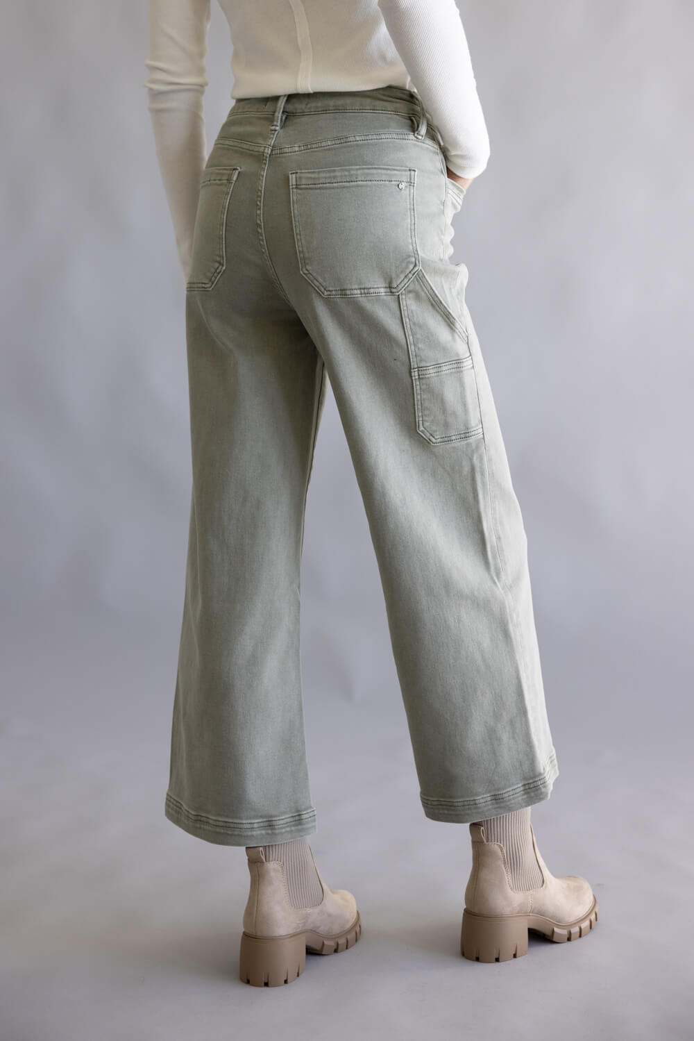 Mica High Rise Cropped Wide Leg Jeans for Women in Green