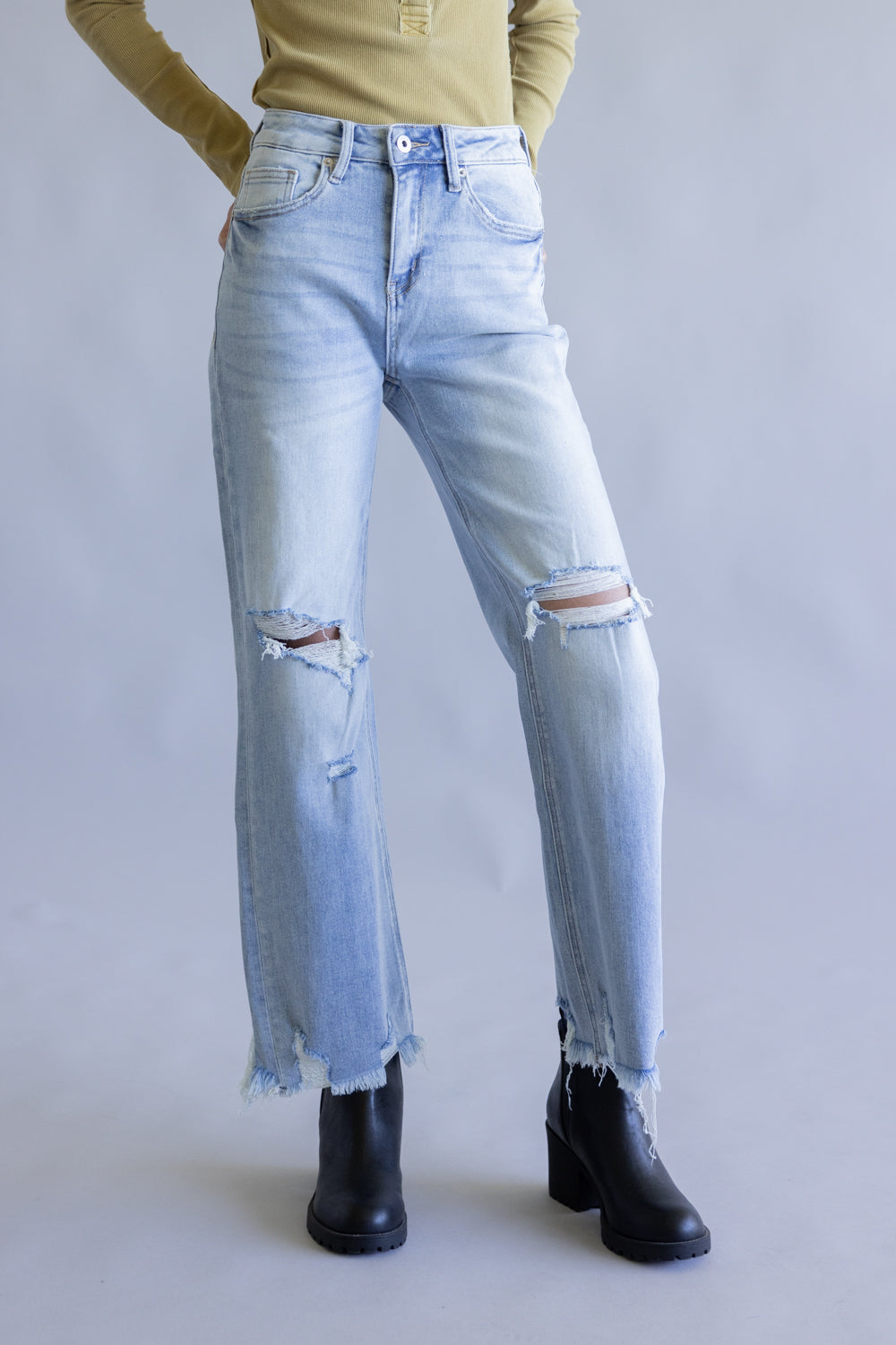 Mica Super High Rise Distressed Wide Leg Jeans for Women  MDP-W3522M