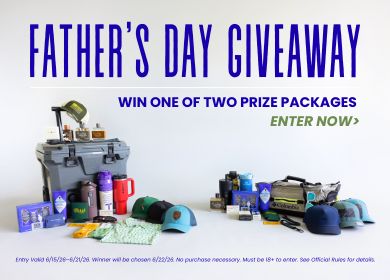Image with prize and text that reads "Father's Day Giveaway; win one of two prize packages - enter now". Fine print reads No purchase necessary to enter or win. Please see official rules for eligility, prize details, odds of winning and other disclosures. 