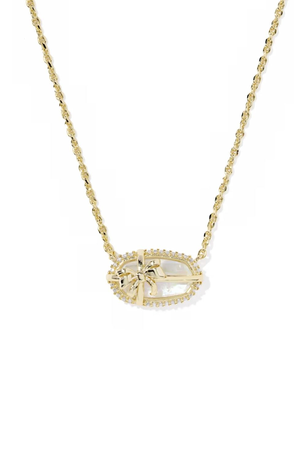 Kendra Scott Elisa Bow Gold Short Pendant Necklace in Ivory Illusion | 9608890377