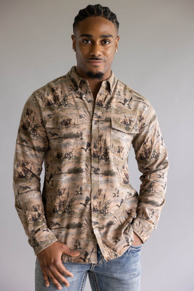 North River Brushed Cotton Duck And Dog Printed Button Up Shirt for Men in Brown