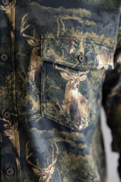 North River Brushed Cotton Deer Printed Button Up Shirt for Men in Green 