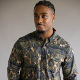 North River Brushed Cotton Deer Printed Button Up Shirt for Men in Green 