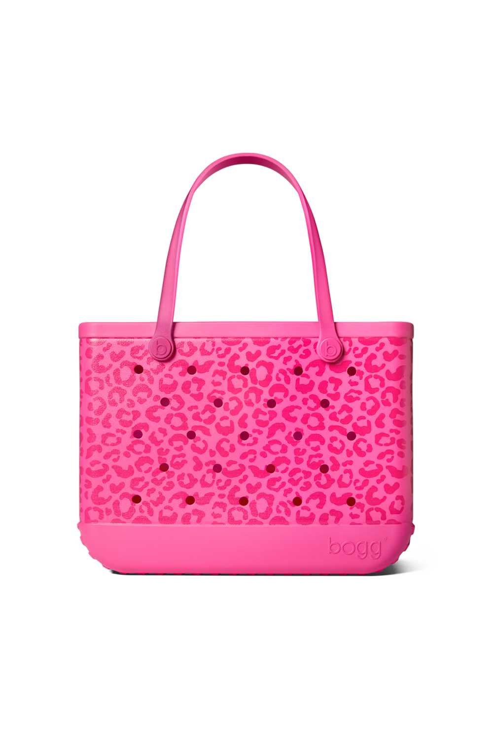 Hot pink leopard tote bag, made from hard plastic with two clear insert bags