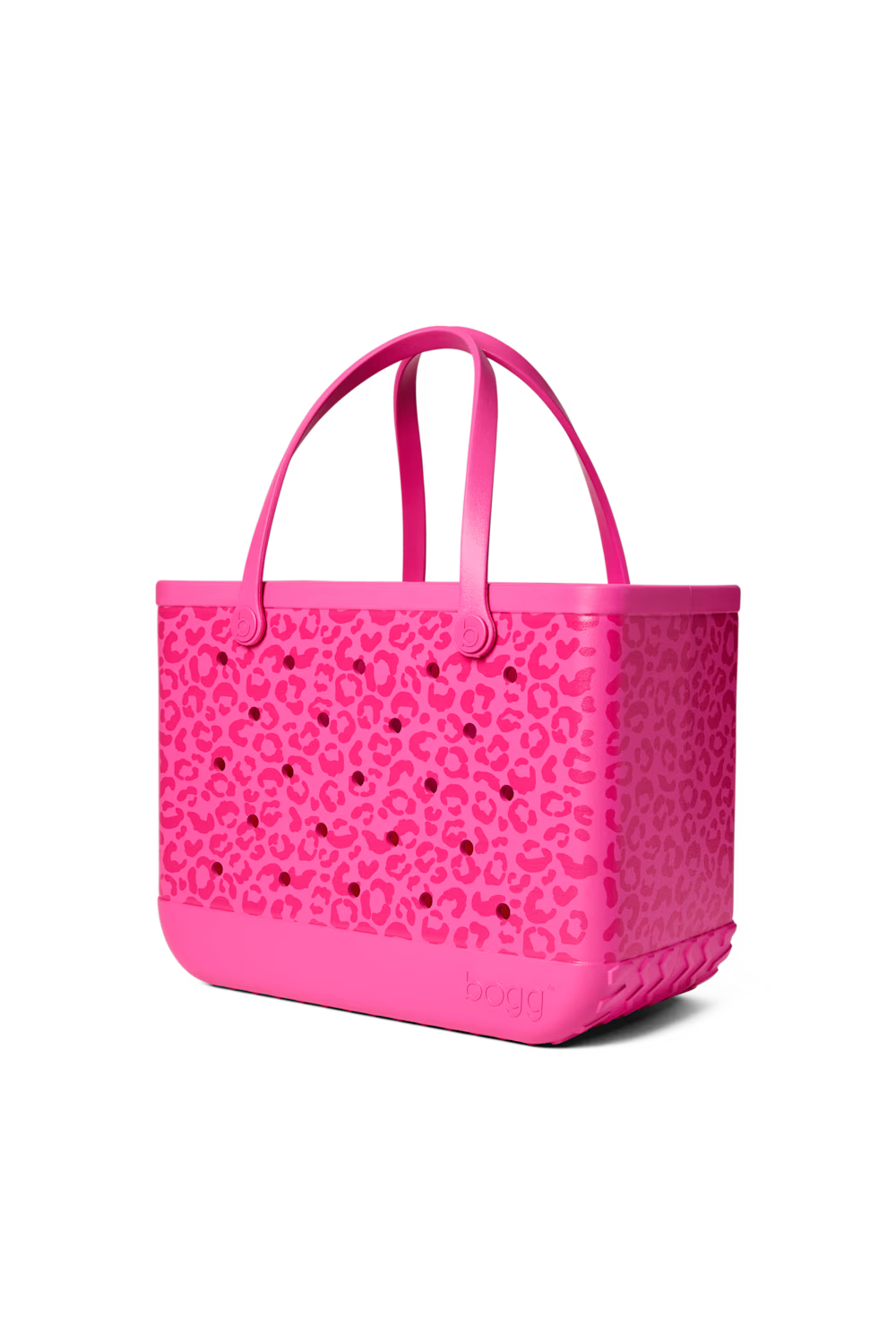 Hot pink leopard tote bag, made from hard plastic with two clear insert bags