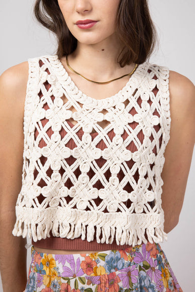Open Weave Crochet Tank Top for Women in Natural | MAS2881-NATURAL