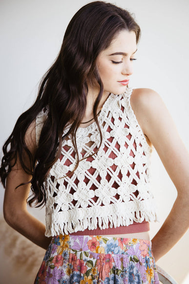 Open Weave Crochet Tank Top for Women in Natural | MAS2881-NATURAL