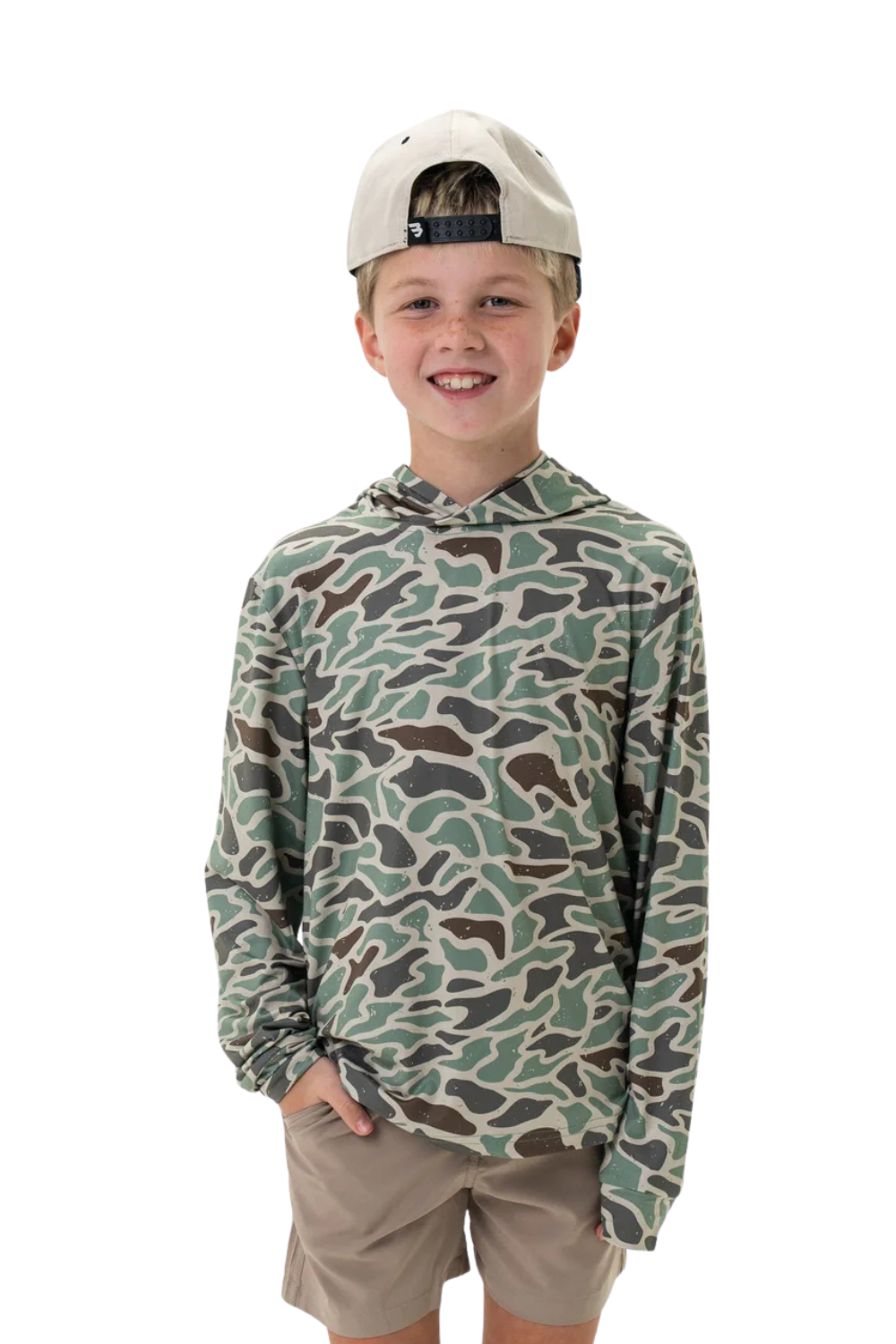 Burlebo Youth Performance Hoodie for Boys in Retro Duck Camo