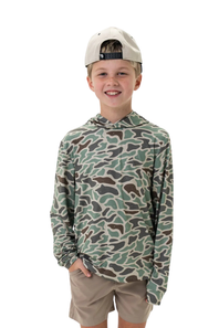 Burlebo Youth Performance Hoodie for Boys in Retro Duck Camo