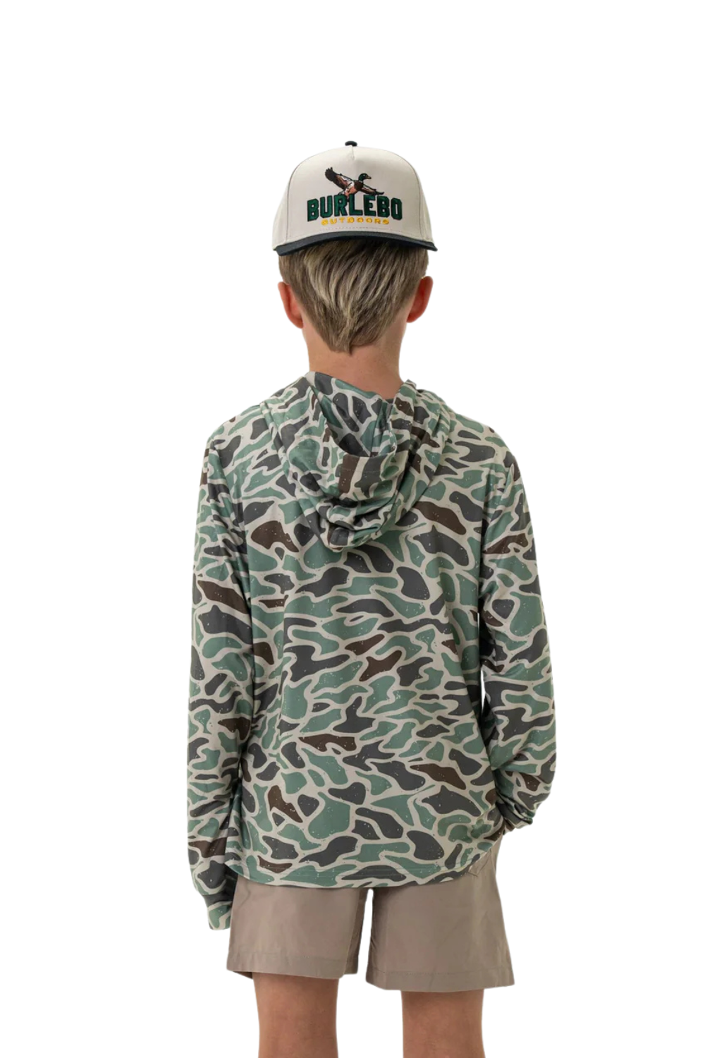 Burlebo Youth Performance Hoodie for Boys in Retro Duck Camo
