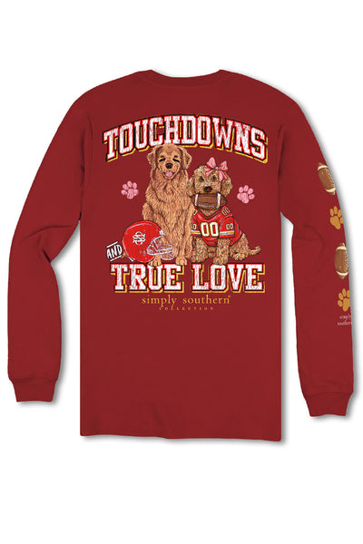 Simply Southern Plus Size Touchdowns and Love Long Sleeve T-Shirt for Women in Red