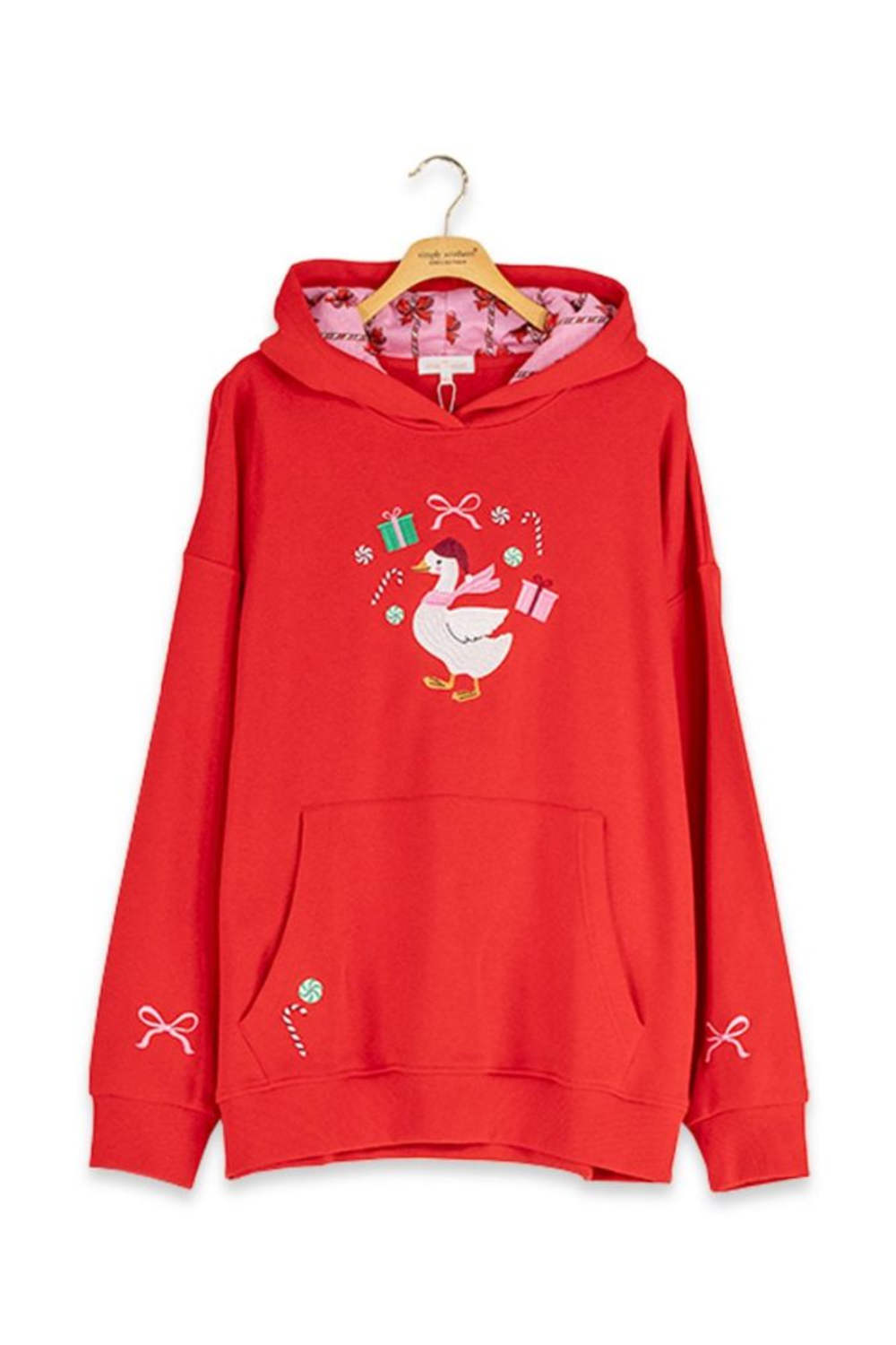 Youth girls embroidered holiday hoodie, with goose and other festive embroidery