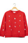 Youth girls embroidered red crewneck with holiday themed embroidery all over