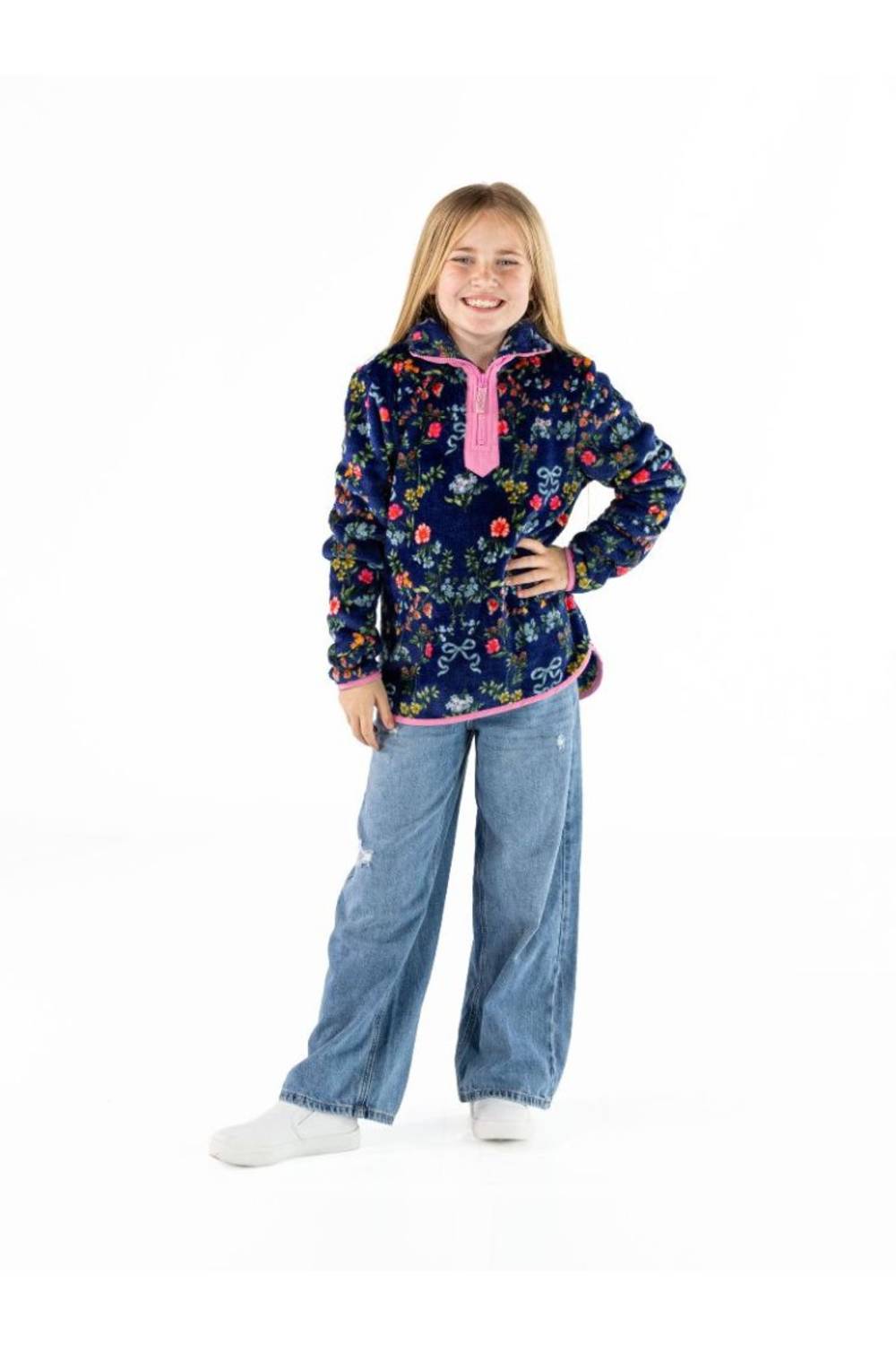 Simply Southern Youth Quarter Zip Pullover for Girls in Navy