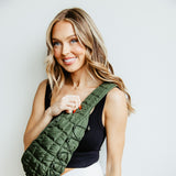 Quilted Puffer Sling Bag for Women in Olive