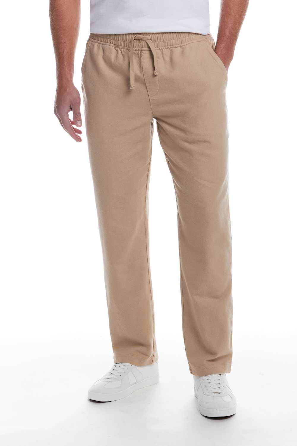 Weatherproof Vintage Linen Drawstring Pants for Men in White Pepper